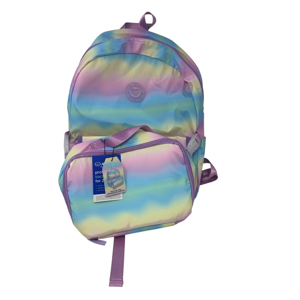 Quest Bag Co Rain-soft Silky Backpack and Lunch Kit Pastel Rainbow Ombre Set NWT